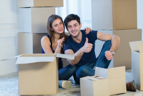 Packed moving boxes inside a removal van in Wandsworth